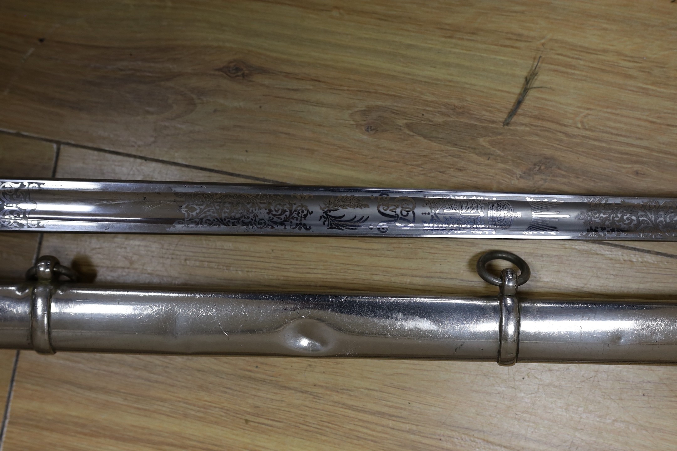 Two George V infantry officer's swords, 100cms long.